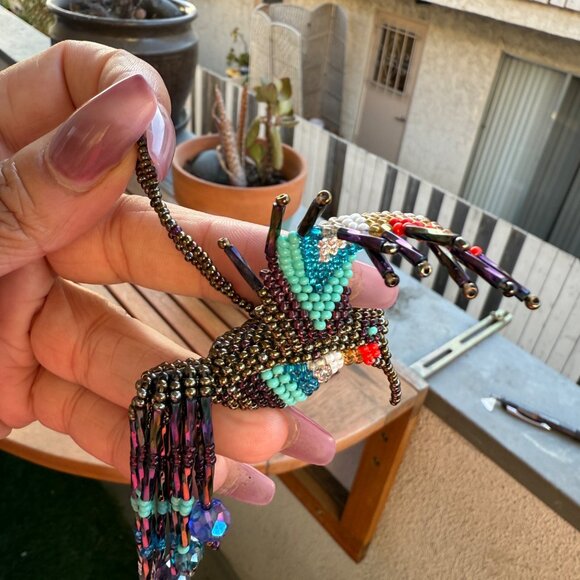 Beaded Hummingbird Hanging Decoration With Multi-Color Beads & Tassels - Picture 4 of 5